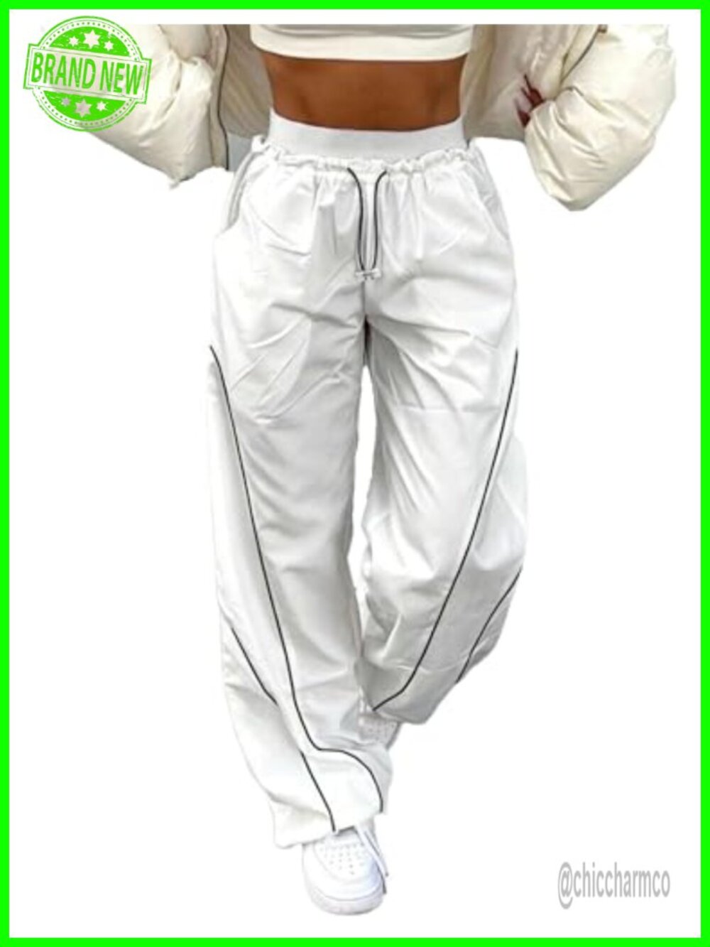Baggy Cargo Parachute Pants Women Y2K Drawstring High Waist Wide Leg